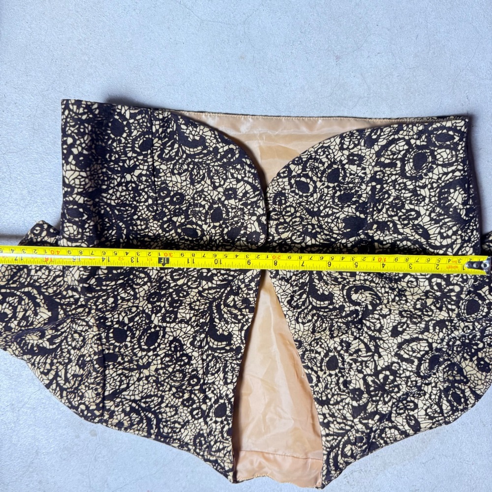 Vintage Gold Black Lace Print Cropped Shrug Bolero Jacket - Picture 6 of 6